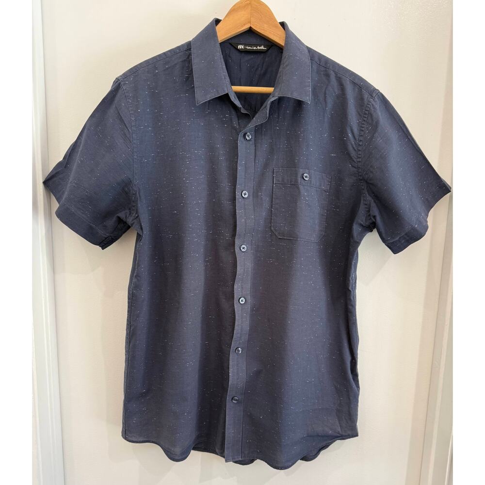 TravisMathew Men’s LG Navy Speckled Short Sleeve Button Down Shirt Golf Vacation